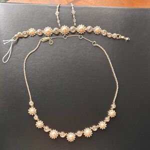 Badgley Mischka Gold and Cream Pearl Floral Necklace